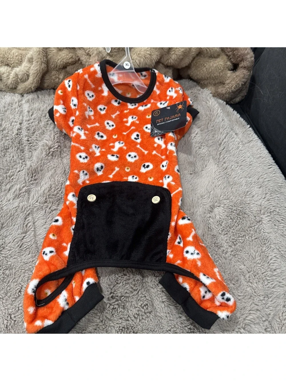 Dog Halloween Costume Pajamas Skulls Bones Orange New w/tags